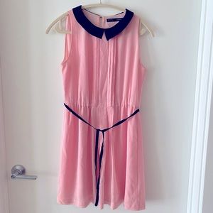 Zara light pink and black midi dress with a black string to tie around waist.